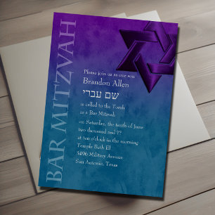 Invitation Bar Mitzvah Étoile violette élégante de David Ombr