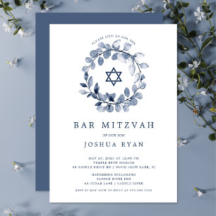 Invitation Bar Mitzvah Feuille Bleue