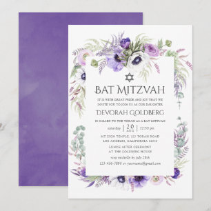 Invitation Bar Mitzvah Fleur Ultra Violet Aquarelle