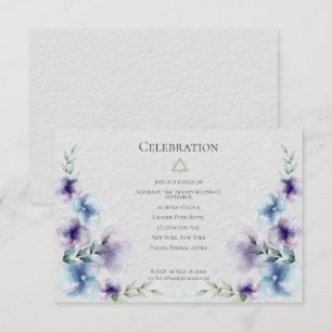 Invitation BAR MITZVAH Fleurs aquarelles bleues et violette