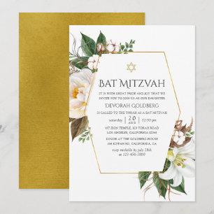 Invitation Bar Mitzvah Floral Géométrique Doré