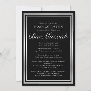 Invitation Bar Mitzvah Formel Élégant Noir Argent