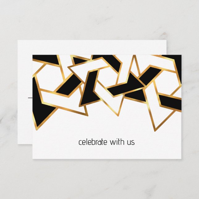 Invitation Bar Mitzvah Gold Black White Star de David (Devant / Derrière)