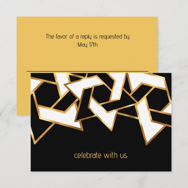 Invitation Bar Mitzvah Gold Black White Star de David (Devant / Derrière)