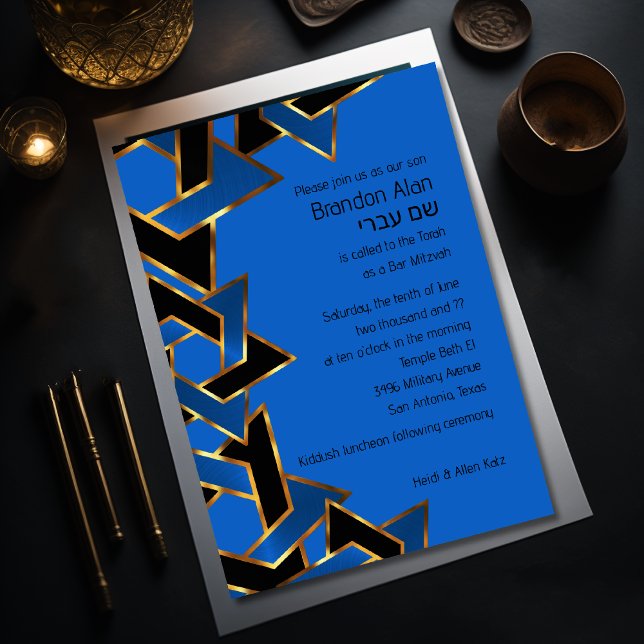 Invitation Bar Mitzvah Gold Blue Black Star de David (Créateur téléchargé)