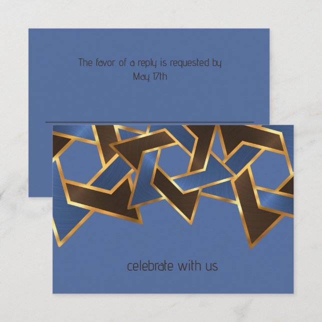 Invitation Bar Mitzvah Gold Blue Star Brown de David RSVP (Devant / Derrière)