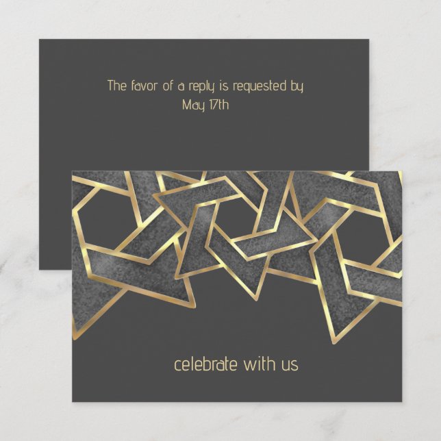 Invitation Bar Mitzvah Gold Dark Grey Star de David (Devant / Derrière)