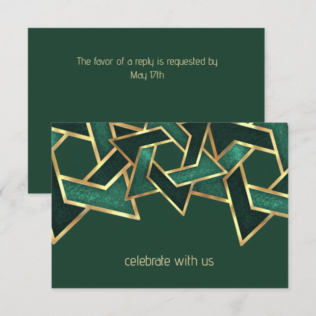 Invitation Bar Mitzvah Gold Emerald Green Star de David (Devant / Derrière)