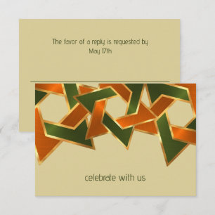 Invitation Bar Mitzvah Gold Green Orange Star de David