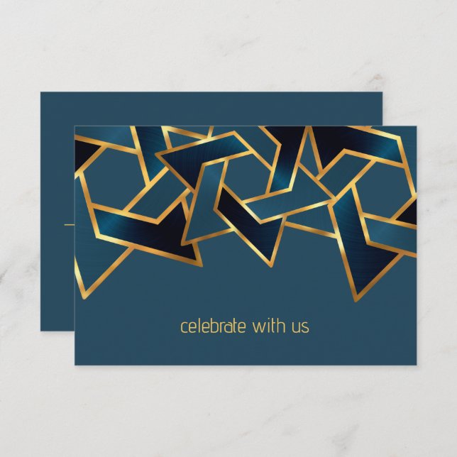 Invitation Bar Mitzvah Gold Navy étoile bleue de David (Devant / Derrière)