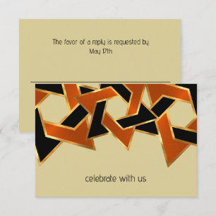 Invitation Bar Mitzvah Gold Orange Black Star de David