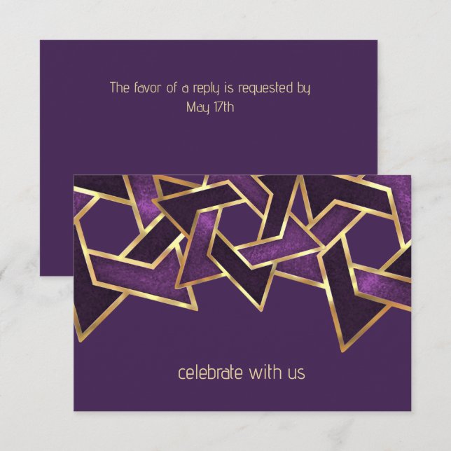 Invitation Bar Mitzvah Gold Plum Purple Star de David (Devant / Derrière)