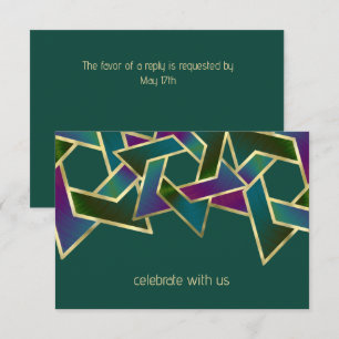 Invitation Bar Mitzvah Gold Purple Blue Green Star de David