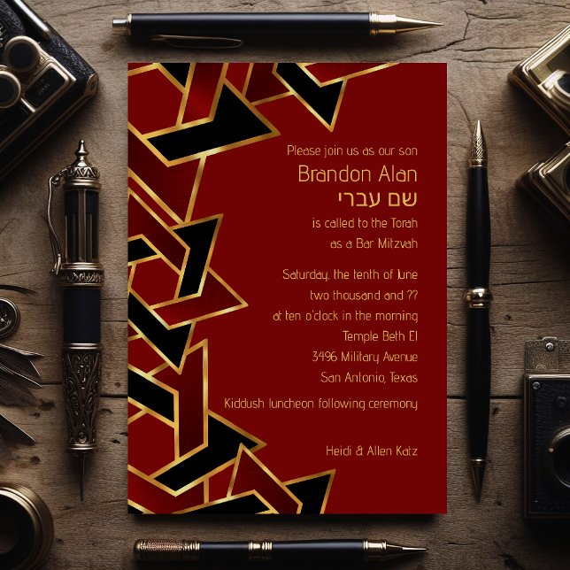Invitation Bar Mitzvah Gold Red Star noir David (Créateur téléchargé)