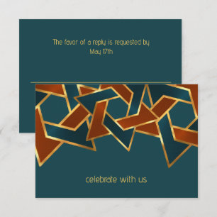 Invitation Bar Mitzvah Gold Turquoise Blue Rust Star de David