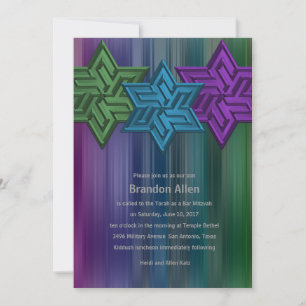 Invitation Bar Mitzvah Green Teal and Purple Star of David