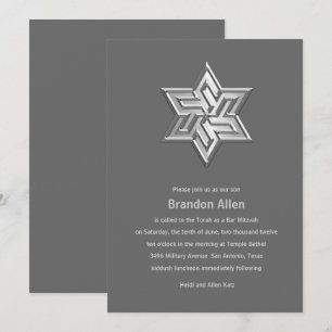 Invitation Bar Mitzvah Gris Tons Star de David