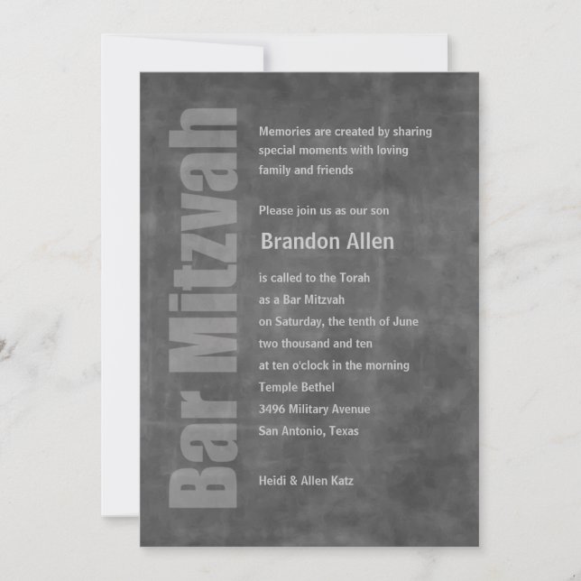Invitation Bar Mitzvah Grunge Grey (Devant)