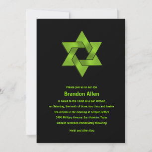 Invitation Bar Mitzvah Lime Green sur Black, Étoile de David