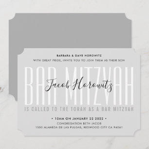 Invitation BAR MITZVAH maquette moderne typographie garçon gr