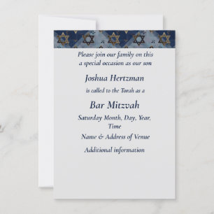 Invitation Bar Mitzvah Mazel Tov Blue Grey Star de David