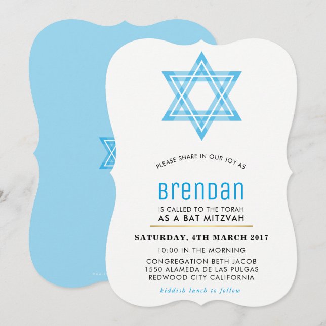 Invitation BAR MITZVAH mignon étoile moderne d'interpolation  (Devant / Derrière)