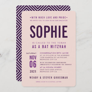 Invitation BAR MITZVAH moderne chic type aubergine rousse ros