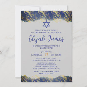 Invitation Bar Mitzvah moderne élégant étoile de David bleu o