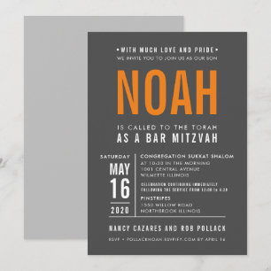 Invitation BAR MITZVAH moderne en caractères gras gris orange