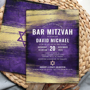 Invitation Bar Mitzvah moderne gras type en or à feuilles mét