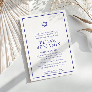 Invitation BAR MITZVAH moderne minimal étoile bordure bleu ro