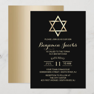 Invitation Bar Mitzvah moderne Noir & Or Juif