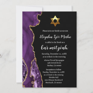 Invitation Bar Mitzvah Moderne Noir Violet et Or