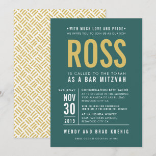 Invitation BAR MITZVAH moderne type bloc forrest or vert