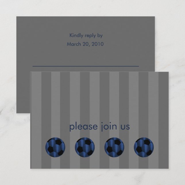 Invitation Bar Mitzvah Navy Blue et Black Soccer Ball (Devant / Derrière)