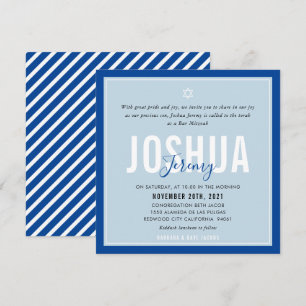 Invitation BAR MITZVAH nom moderne canard oeuf bleu royal
