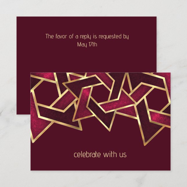 Invitation Bar Mitzvah Or Bourgogne étoile rouge de David (Devant / Derrière)