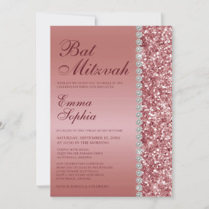 Invitation Bar Mitzvah pailleté or rose