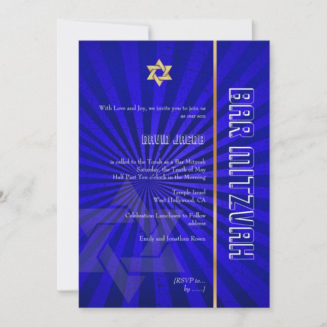 Invitation Bar Mitzvah/royal bleu/or (Devant)