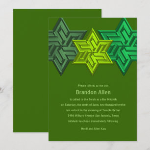 Invitation Bar Mitzvah Shades of Green, Etoile de David
