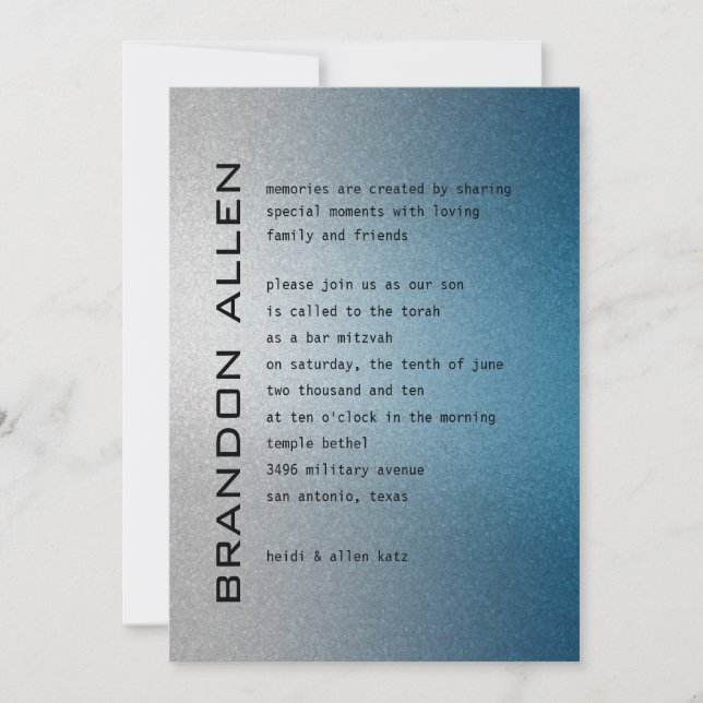 Invitation Bar Mitzvah Silver and Blue Invite (Devant)