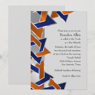 Invitation Bar Mitzvah Silver Blue Orange Star de David
