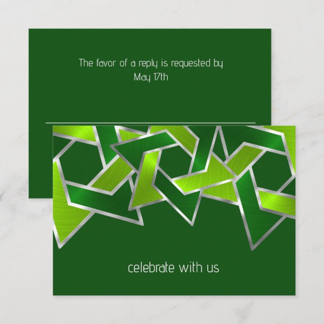 Invitation Bar Mitzvah Silver Lime Green Star de David (Devant / Derrière)