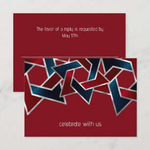 Invitation Bar Mitzvah Silver Navy Blue Red Star de David