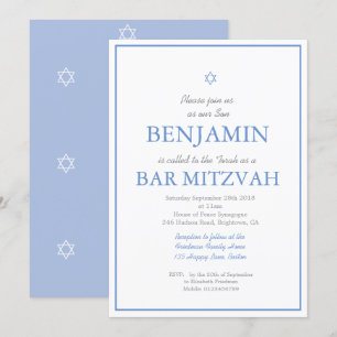 Invitation Bar Mitzvah Simple Etoile Élégante de David Juif