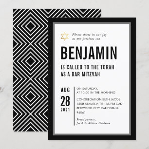 Invitation BAR MITZVAH simple modern typography black white