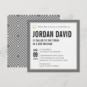 Invitation BAR MITZVAH simple typographie moderne gris gris