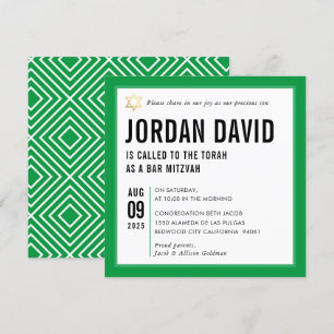 Invitation BAR MITZVAH simple typographie moderne kelgreen
