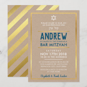 Invitation BAR MITZVAH smart bold type or kraft bleu
