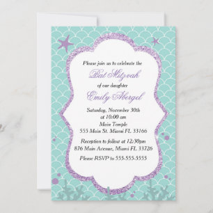 Invitation Bar Mitzvah sous la mer violet sarcelle
